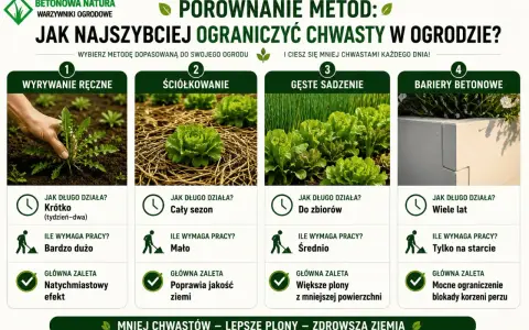 Ręczne usuwanie chwastów dwuliściennych, ściółkowanie, gęste sadzenie i bariery betonowe to metody walki z niechcianymi roślinami w ogrodzie.
