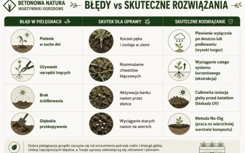 Porównanie błędów w pielęgnacji z domowym sposobem na chwasty. Skuteczne metody usuwania chwastów, np. plewienie po deszczu.